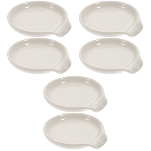 6Pcs Small White Ceramic Spoon Holder for Kitchen Table Use 2