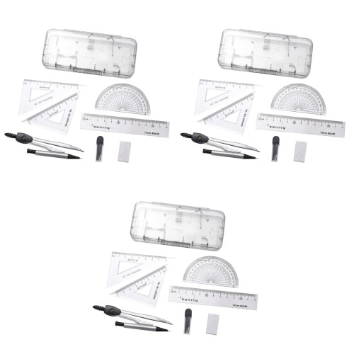 3Pcs Geometry Set with Metal Compasses Assorted Colors 2