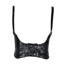 Lady Leather Elastic Wide Waist Band Tied Waspie Corset Cinch Underbus