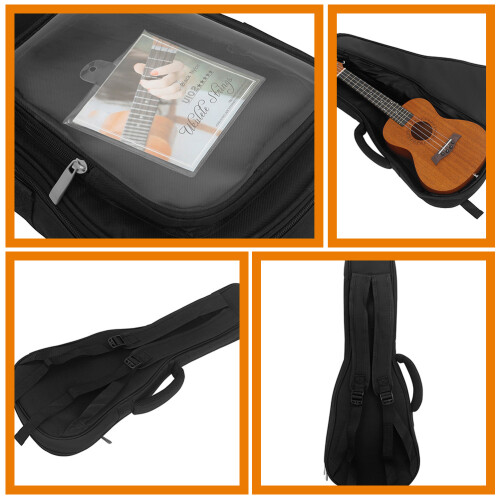 2Pièces Étui Ukulélé Oxford Noir Poche Transparente Et Compact 2