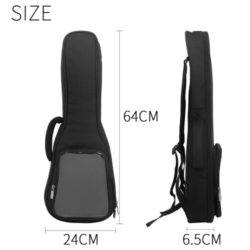 2Pièces Étui Ukulélé Oxford Noir Poche Transparente Et Compact 1