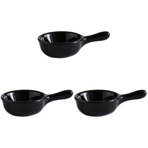 3Pcs Black Seasoning Bowls Ceramic Dish with Handle for Condiments Use 1