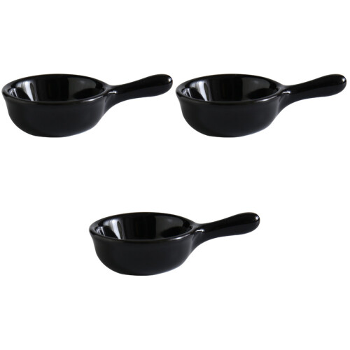 3Pcs Black Seasoning Bowls Ceramic Dish with Handle for Condiments Use 2