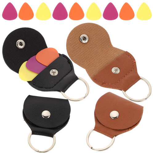 2Sets Portable Guitar Pick Storage Bag Durable PU Material Keychain 1