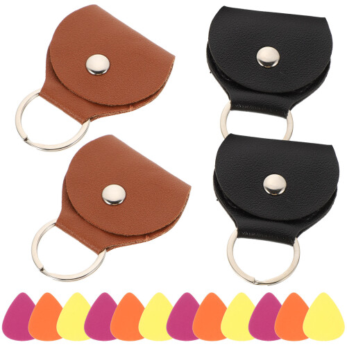 2Sets Portable Guitar Pick Storage Bag Durable PU Material Keychain