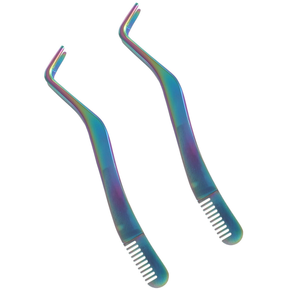 Ohphcall 2Pcs Multi-Color Stainless Steel Eyebrow Tweezers With Comb For Women