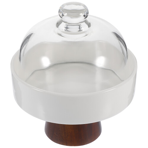 2Pcs Multi Ceramic Footed Snack Tray with Wooden Stand Dessert Display 1