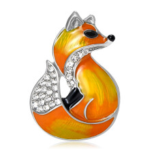 Sparkling Rhinestones Foxes Pin Fashion Enamel- orangeI