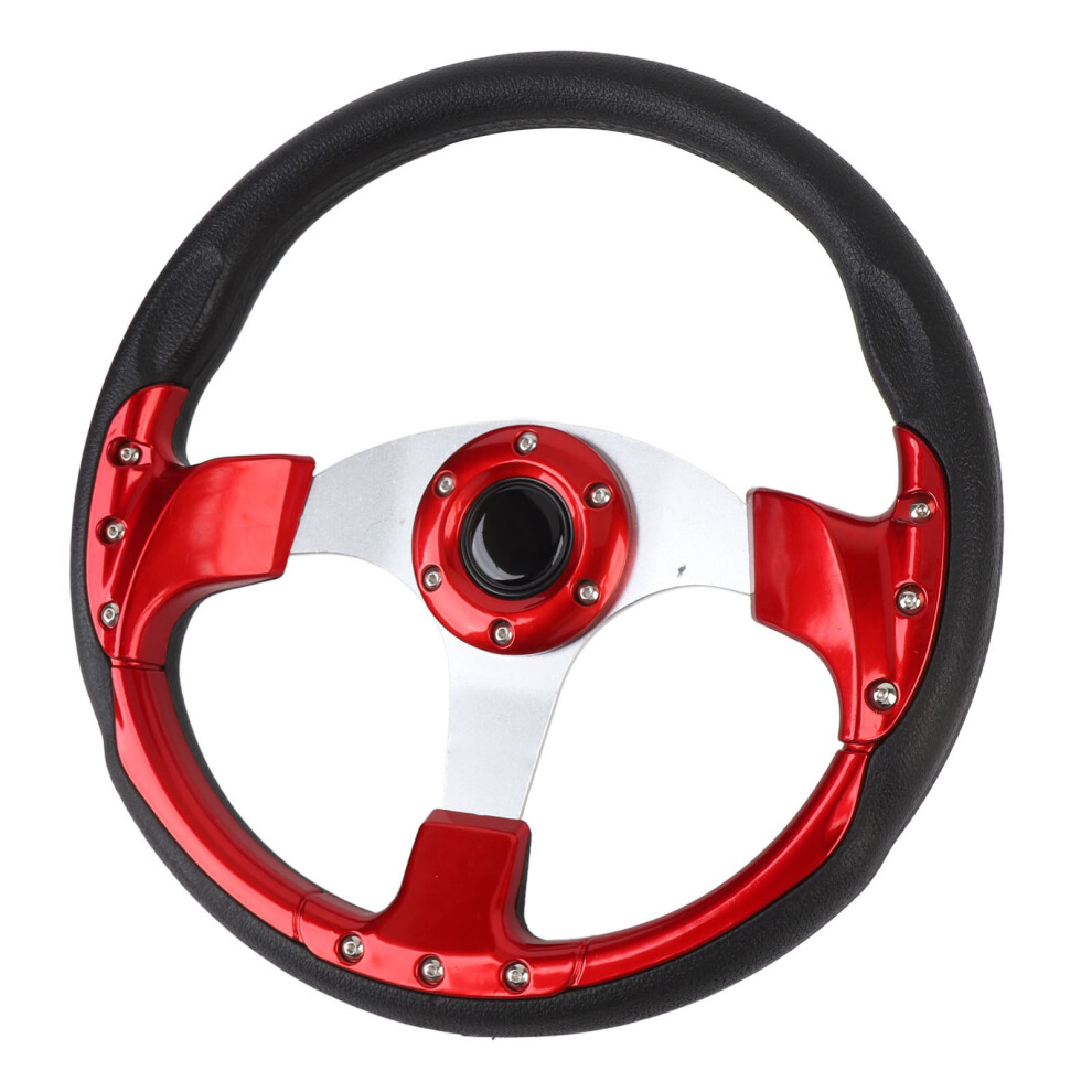 14In Universal Racing Steering Wheel With Horn Button Aluminum Red 8471385100432