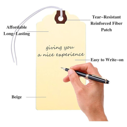 300PCS Hang Tags with String,Shipping Labels with Reinforced Hole and Elastic String,Writeable,Perfect for All Occasions 2