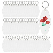 50pcs Blank Motel Keychain Bulk with Key Rings, Black Vintage Hotel Keychains Key Tag for Vinyl DIY Crafts, Black