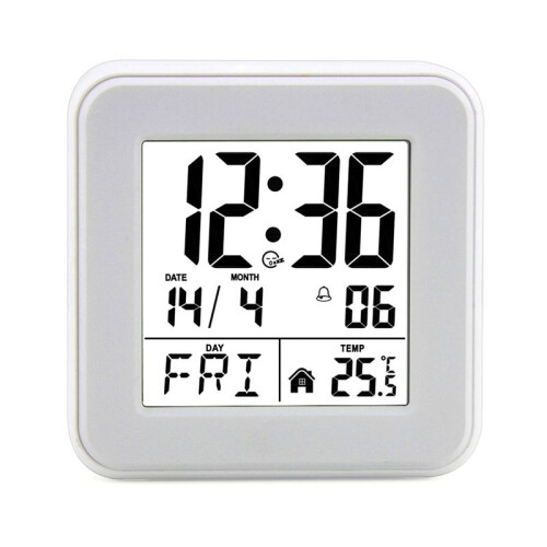 Perpetual Calendar Alarm Clock,Bedside Voice-Activated Clock with Backlight,Clock for the Elderly with Temperature White
