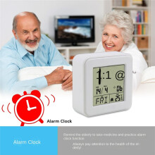 Perpetual Calendar Alarm Clock,Bedside Voice-Activated Clock with Backlight,Clock for the Elderly with Temperature White