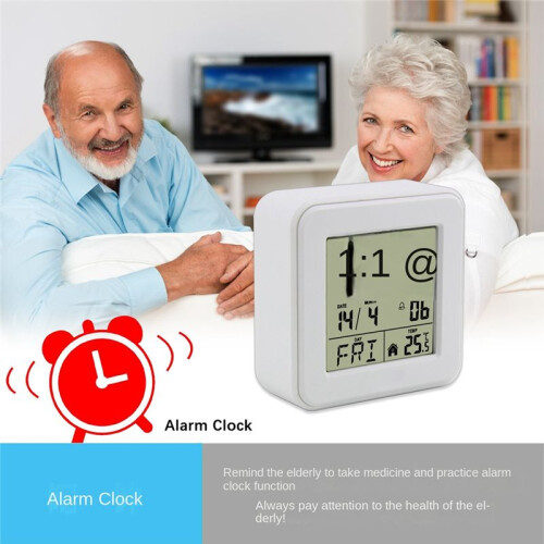 Perpetual Calendar Alarm Clock,Bedside Voice-Activated Clock with Backlight,Clock for the Elderly with Temperature White