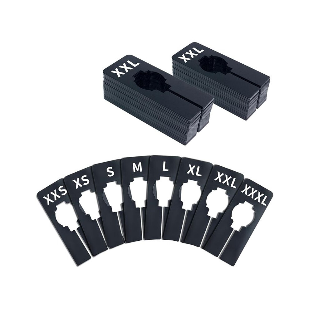 40 Pack Rectangular Black Plastic Clothing Size Closet Rack Dividers Hangers, Preprinted In 8 Sizes,Black 6132123126689