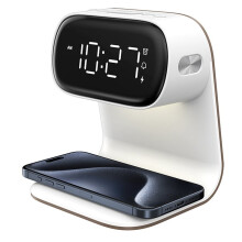 Multifunctional Clock with Night Light, Wireless Charging Clock, Holiday Couple Gift, Three Brightness Clock B US Plug