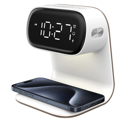 Multifunctional Clock with Night Light, Wireless Charging Clock, Holiday Couple Gift, Three Brightness Clock B US Plug