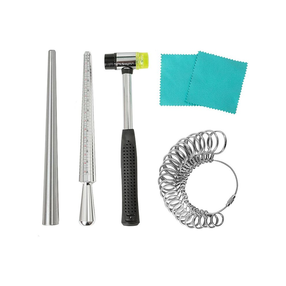 Ring Sizer Measuring Tool Ring Mandrel Steel Ring Measurer And Ring Sizer Rubber Jeweler's Mallet Hammer, Finger Stick 6132206296193