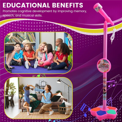 Kids Microphone with Light Stand Toy,Height-Adjustable Microphone,Brain-Training Educational Toys Birthday Gift 2