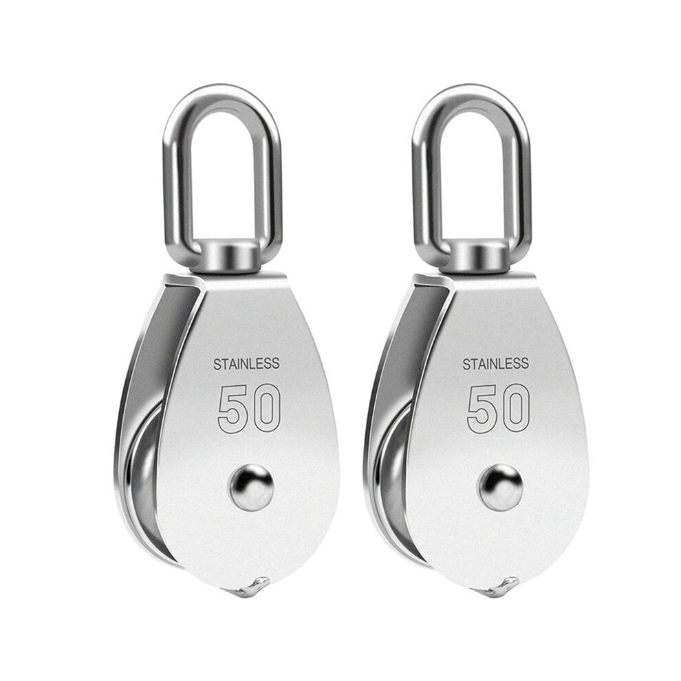 M50 Single Pulley Snatch Block Lifting Crane Heavy Duty Swivel Hook 304 Stainless Steel, 3/8In Rope, 800 Lbs Load (2Pcs) 6034021357960
