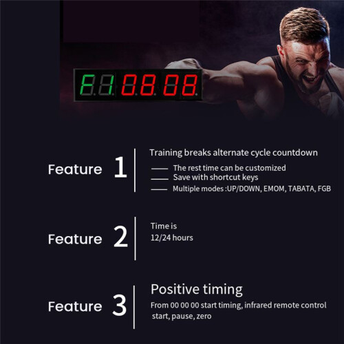 Screen Gym Timer 1.5 Inch Digits Count Down/ Timer Boxing Cycle Interval Clock Stopwatch Fitness Training US Plug 2