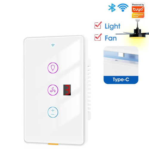 Tuya  WiFi Fan Light  Touch Wall Panel Voice Timer Control APP Remote Control Work for Alexa  Home A 1