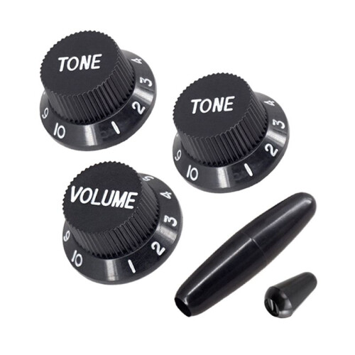 10 Set Plastgitarr Strat-Rattar 1 Volym- och 2 Tonkontrollrattar Set Elgitarr, Svart