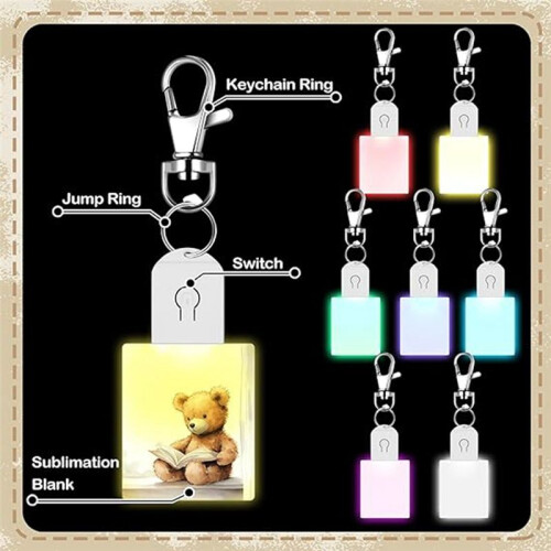 10 Pcs LED Sublimation Blank Keychain Acrylic Lighted Transfer Rectangular DIY Keychain 2