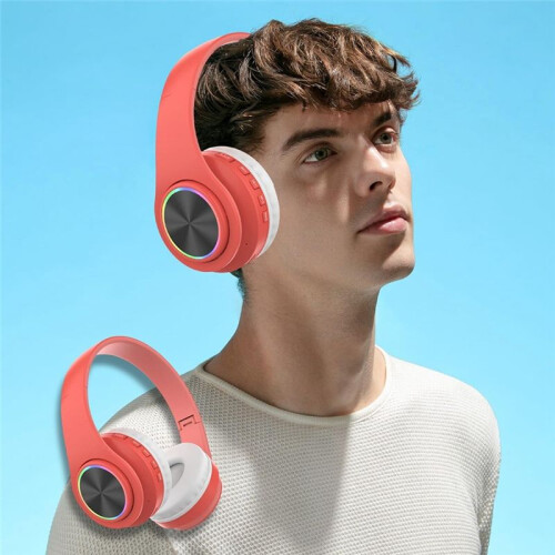 Headphones,Intelligent Wireless  Headset HiFi Stereo Foldable Headset for Home Office Red 2