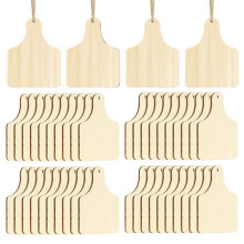 120 Pieces Wooden Cow Ear Tags Unfinished Wood Hanging Cow Tags with Ropes for DIY Christmas Party Decor