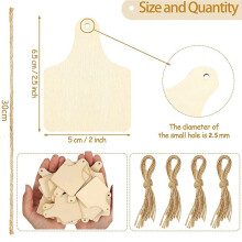 120 StüCk HöLzerne Kuh-Ohrmarken, Unbehandeltes Holz, HäNgende Kuh-Tags mit Seilen für DIY-Bastelarbeiten, Weihnachtsfeier-Dekoration