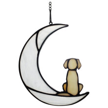 Loss of Dog Sympathy Gift, Stained Glass Dog Moon for Suncatcher Gifts, Yellow Dog Memorial Gifts for Pet Loss Gifts