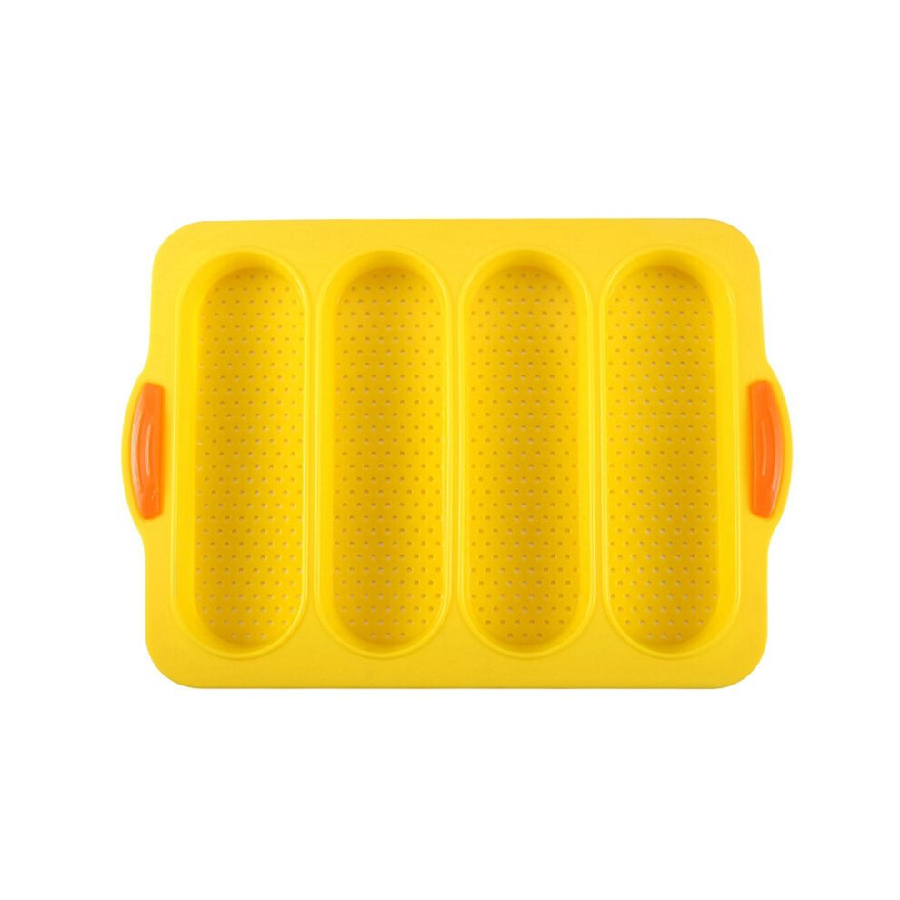 Semoic Silicone Loaf Pan Baking Pan For Baking French Baguettes/Hot Dog Buns,Nonstick &Easy Clean&Heat Resistant,Yellow