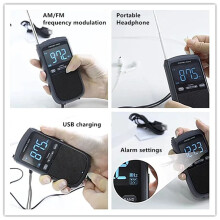 Outdoor Motion AM FM Personal Stereo Radio Rechargeable  FM Headphone Jack Clock Alarm Pocket Radio for Broadcast(B)