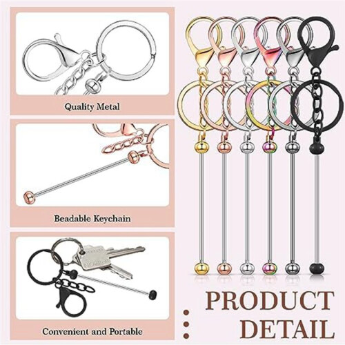 24Pcs Beaded Keychains Bulk Beads DIY Blank Keychains Metal Beaded Keychains for Beaded Keychain Crafts A 2