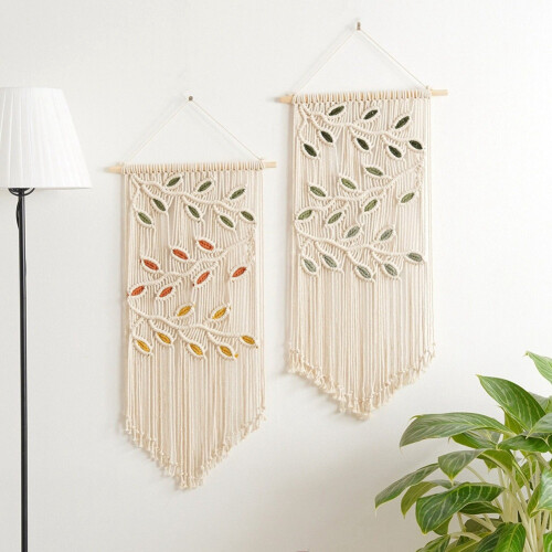Leaves Macrame Wall Hanging Green Leaf Macrame Wall Hanging Boho Wall Decor Yarn Wall Hanging  Handmade B 1