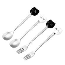 Cute Cats Coffee Spoon and Fork Set, Ceramic Stainless Steel Cats Dessert Spoon Drink Spoons Fruit Fork