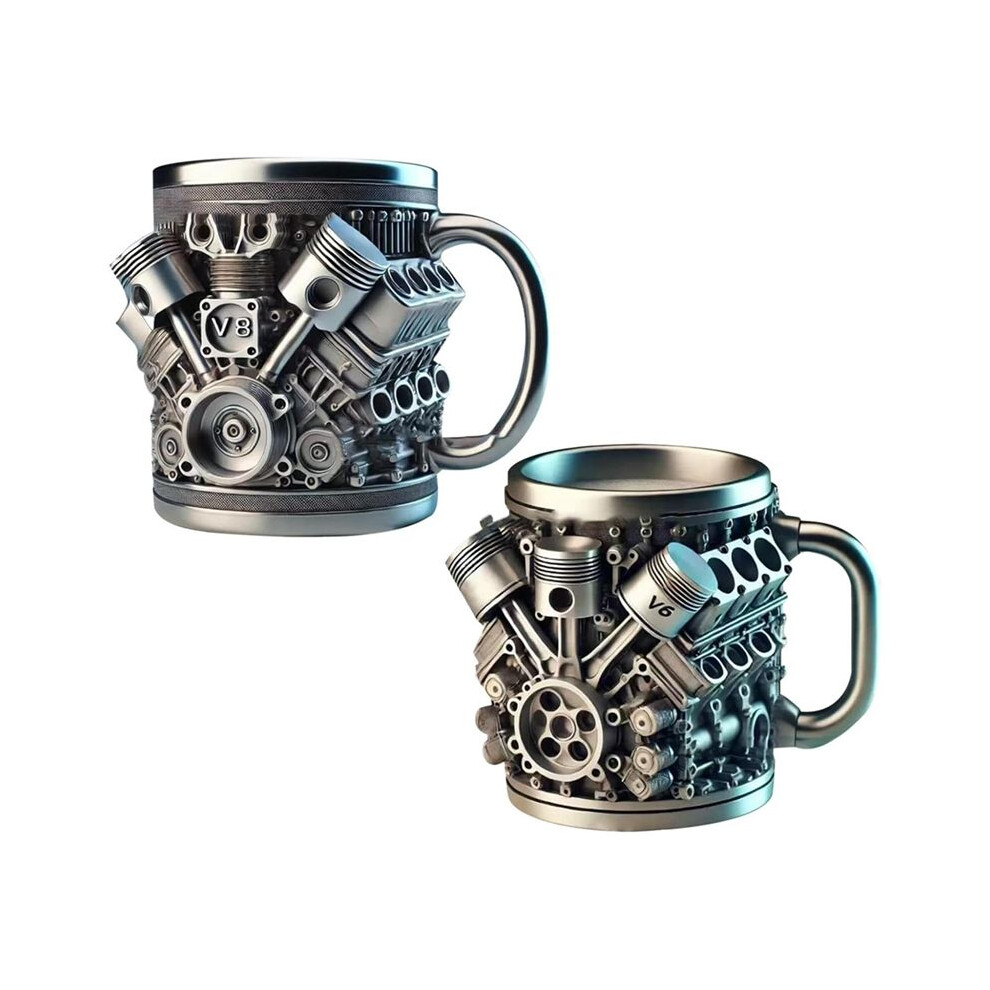 2Pcs V6 & V8 Engine Coffee Mug, Car Engine Coffee Cup With Insulated Handle, For Car Lovers Gift 6033584898767