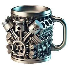 V6 Engines Stainless Steel Cup Coffee Mug, Car Engine Coffee Cup with Insulated Handle for Car Lovers Gift
