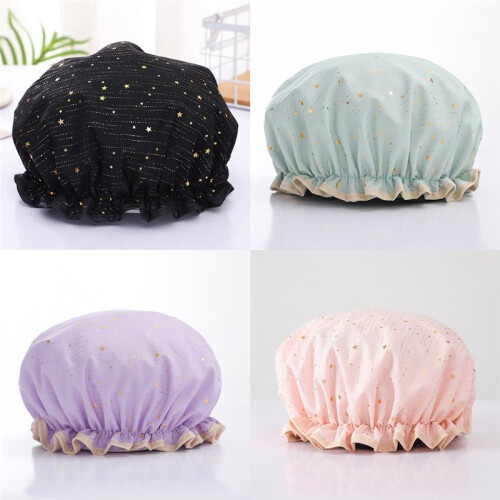 4 Pack Waterproof Reusable Shower Cap, Elastic Bathing Shower Hat Double Layers Bathing Hair Cap Bath Cap 1