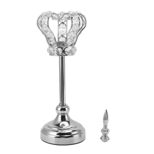 Castiçal Coroa Prateada – Ferro e Cristal, 37cm