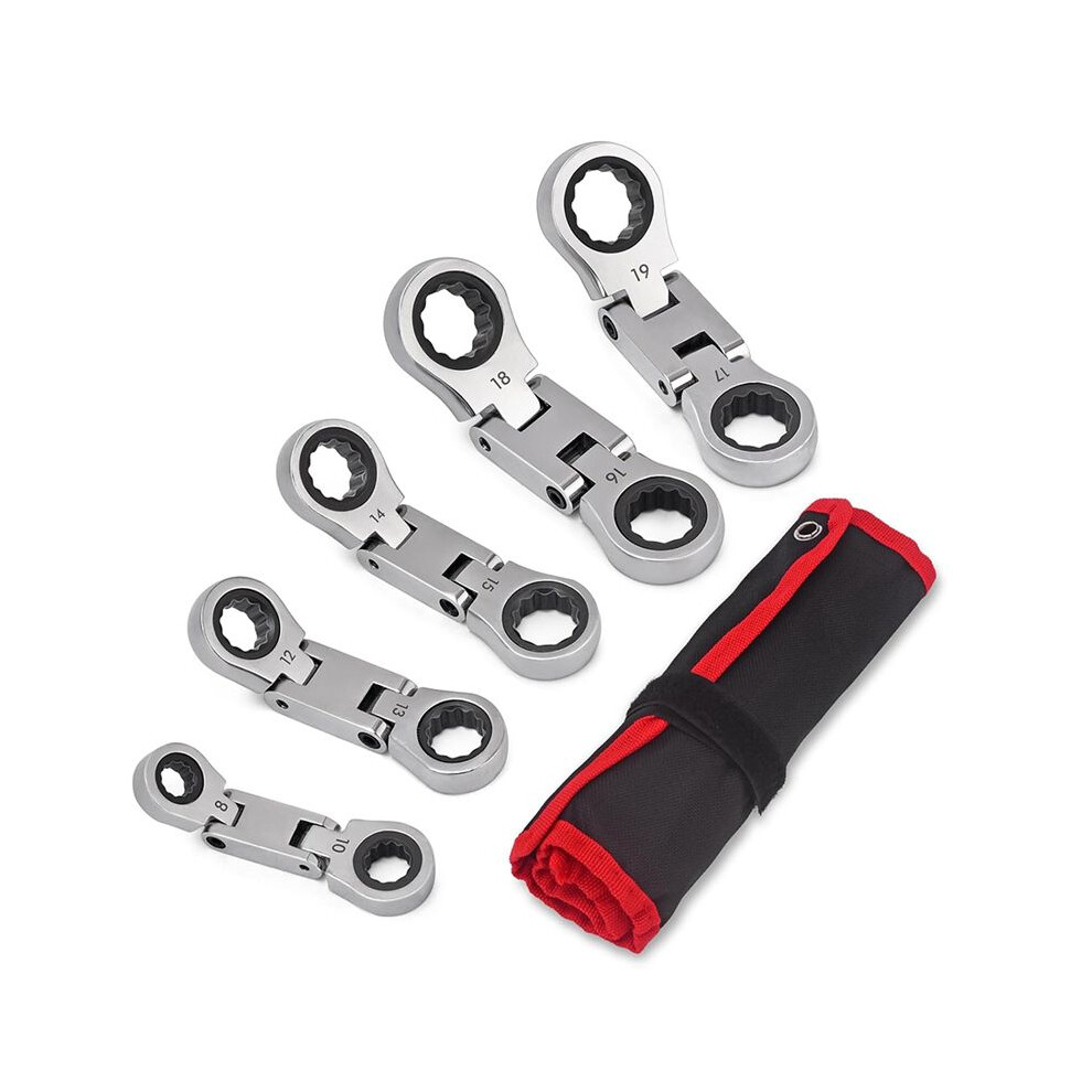 Stubby Wrenches Set, Flex- Ratcheting Wrench Set Double Box End Ratchet Wrench Metric 8-19Mm 5 Pieces 4712737225132