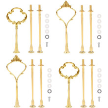 4 Set van 3 Lagen Taartbordstandaard Handvat Hardware, 2 Stijlen Gelaagde Fruittaartbord Handvat Taartschaal Standaard, Goud
