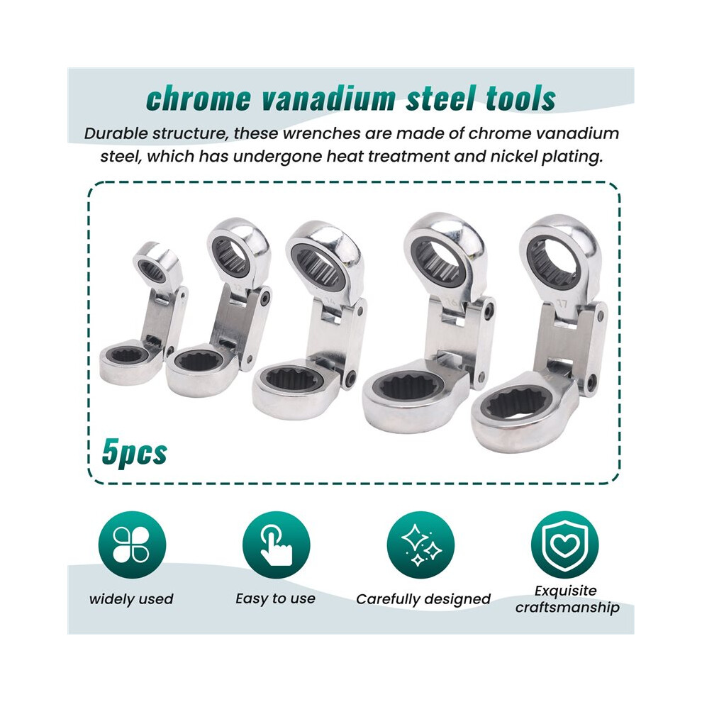 Stubby Wrenches Set, Flex- Ratcheting Wrench Set Double Box End Ratchet Wrench Metric 8-19Mm 5 Pieces 6033897287258