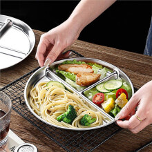 Stainless Steel Dinner Plate Serving Tray Snack Dish Food Divided Dishes Lunch Container for Canteen Kitchen Tools