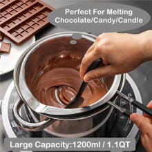 1200ML/1.1QT Double Boiler Pot with 2 Pack of Silicone Chocolate Bar Molds, Stainless Steel Chocolate Melting Pot