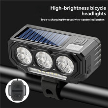 Luce Anteriore per Bicicletta, Luce Solare per Bicicletta con Clacson, Torcia Elettrica Solare Ricaricabile Tramite USB, Lampada Frontale per