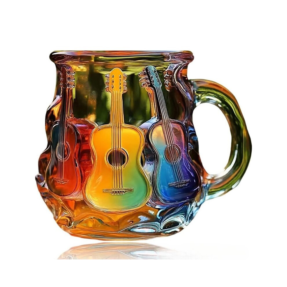 Tauoh Colorful Guitar Design Coffee Mug, 3D Musical Instrument Pattern, Rainbow Glass Cup For Music Lovers