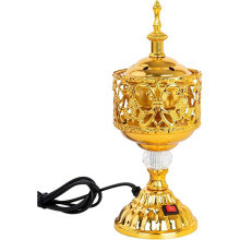 Brûleur D'Encens Électrique Doré, Porte-Encens Électrique de Style Arabe, Objet Décoratif de Table Du Moyen-, Prise Européenne