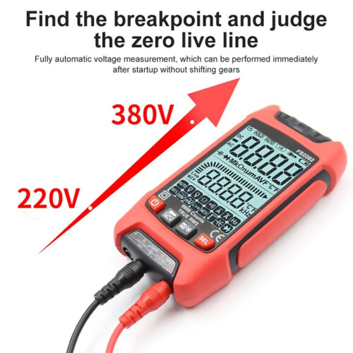FS2202 Auto Range Multimeter 9999 Counts TRMS AC  Voltmeter Amp NCV Resistance Capacitance Transistor Tester Red 2